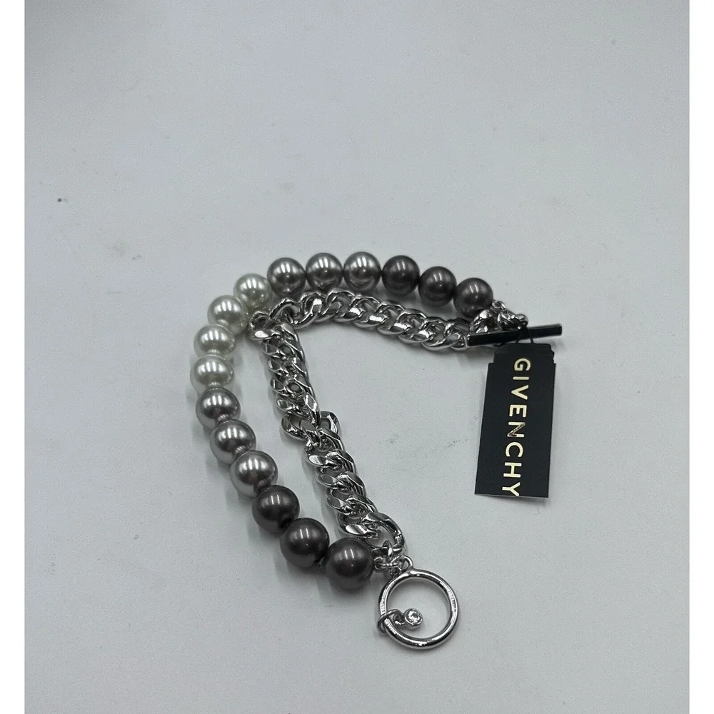 Givenchy Signed Silver Tone MultiStrand Ombre Gray White Pearl‎ Bracelet New
